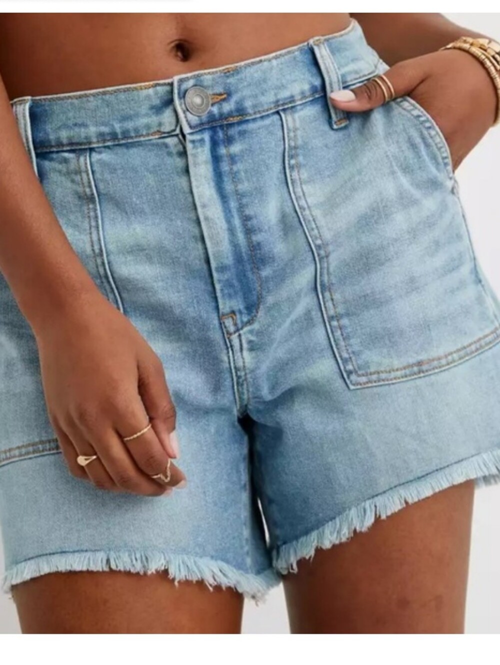 Aerie Adventure Light Blue High-Rise Denim Shorts with Frayed Hem Size Medium
